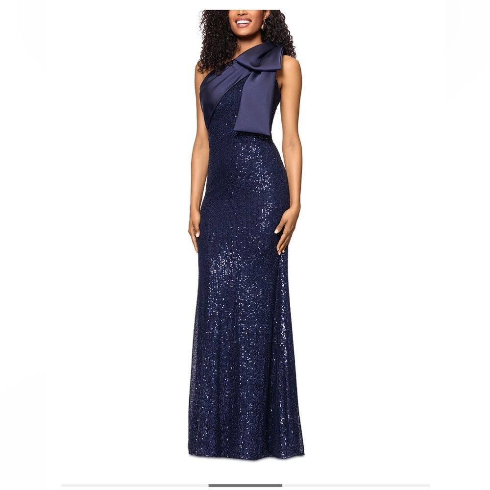 Elegant Aqua Navy Sequin Gown NWT